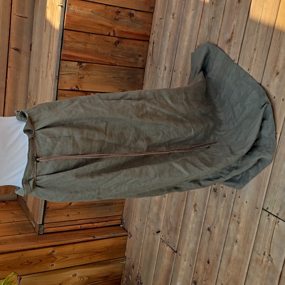 Vintage Dresses & Skirts - 90s green linen tie waist maxi skirt